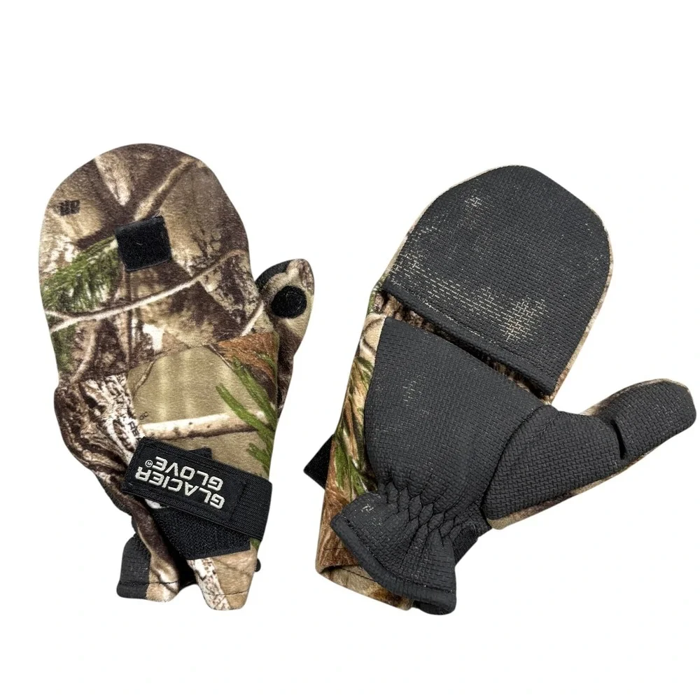 Glacier Glove Camo Flip Mitts Realtree Fold-Over Finger Hunting Gloves Sz Large